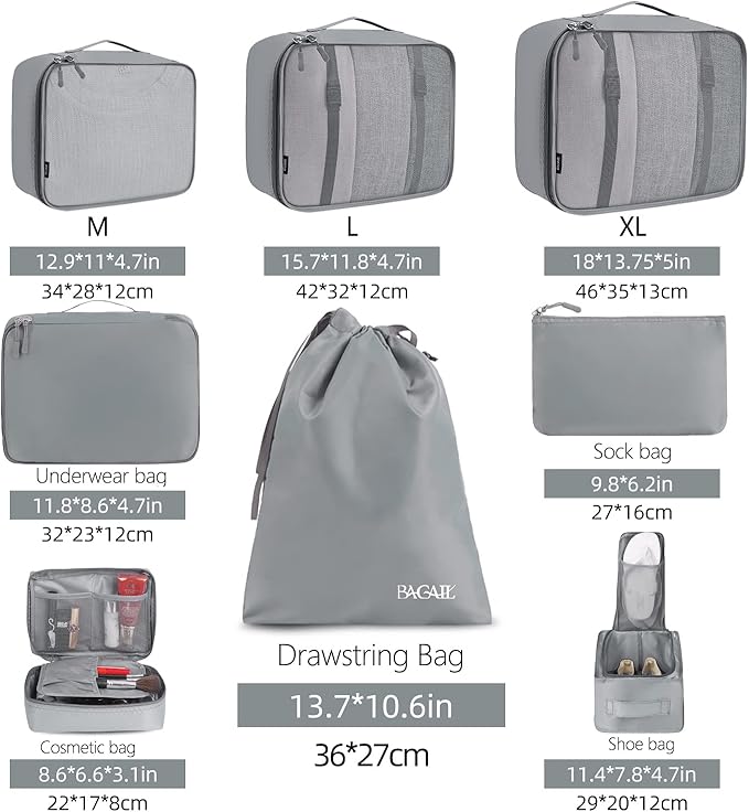 BAGAIL 8 Set Packing Cubes Luggage Packing Organizers - Image 2