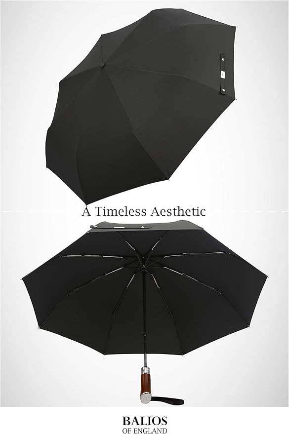 Balios Travel Umbrella Luxurious Golden Hardwood Handle Auto Open & Close - Image 3