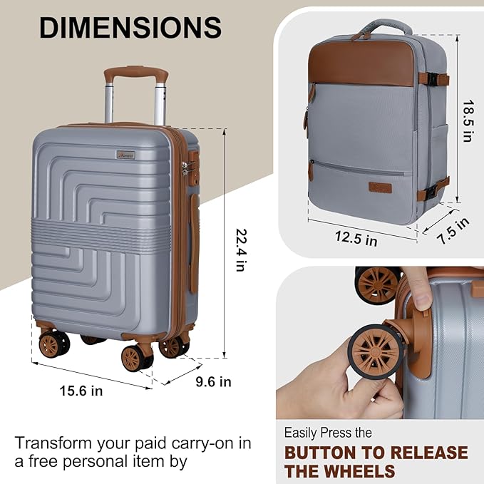 Romswi Luggage Sets 2 Piece 22In, Expandable 22x14x9 Carry On Luggage - Image 9