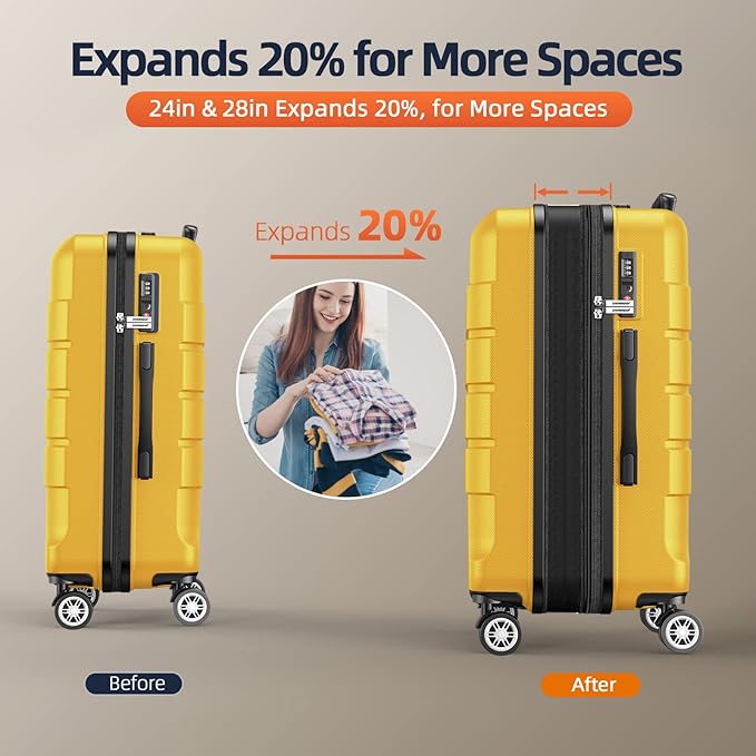 SHOWKOO Luggage Sets Expandable PC+ABS Durable Suitcase Sets Double Spinner - Image 5