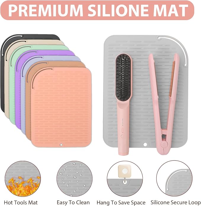 Large Silicone Heat Resistant Mat, Portable Travel Hot Hair Tools Holder Pad for Curling Iron, Flat Iron, Hair Straightener and Other Styling Tools(12.0" x 9.0")