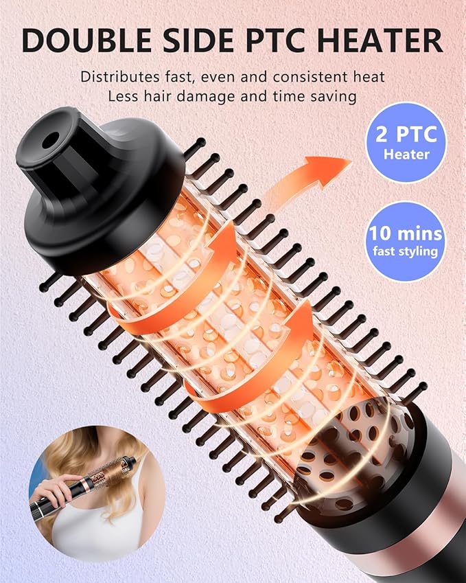 Hot Air Brush, Updated Version Thermal Brush & Hair Dryer Brush One Step Volumizer, High-Speed 1.5 Inch Negative Ion Blowout Express Thermal Round Brush Salon-Quality Blowouts, Hair Shinier & Smoother