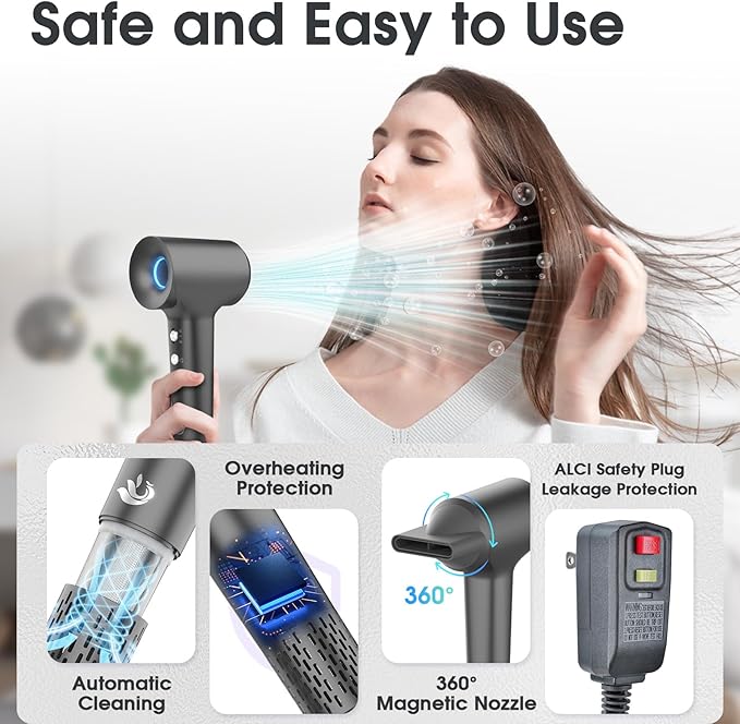 KARFUN Hair Dryer, Blow Dryer, Plasma Hairdryer, Ionic Hair Dryer for Women, Blow Dryers for Women, Professional High Speed Hair Dryers (Dark Gray)