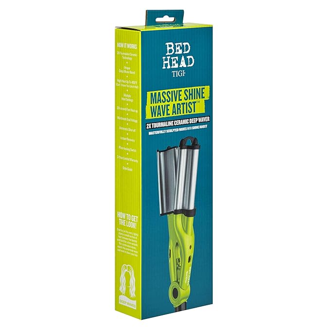 Bed Head Wave Artist Deep Waver | Combat Frizz, Get Long Lasting Results, & Add Massive Shine for Beachy Waves | With Tourmaline Ceramic Technology (Green)