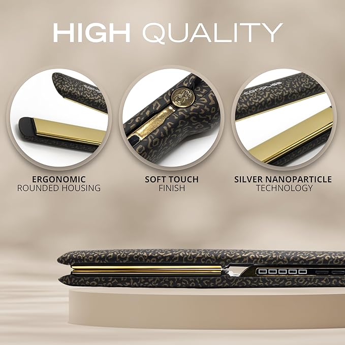 Corioliss C3 Hair Straightener Flat Iron Professional for Hair Titanium Plates Control Temperature Women (Leopard Gold Soft Touch)