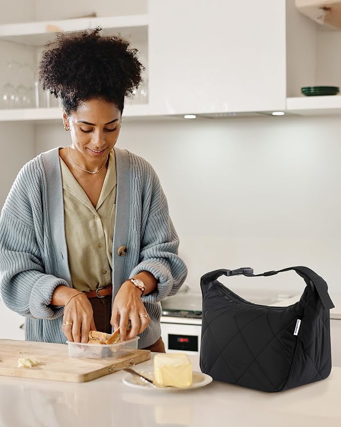 Insulated Lunch Bag for Women, Quilted Reusable Lunch Box - Image 7