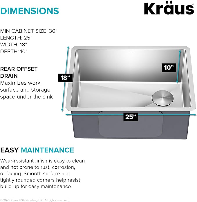 Kraus KHU111-25 Standart PRO 16 Gauge Undermount Single Bowl Stainless Steel - Image 6