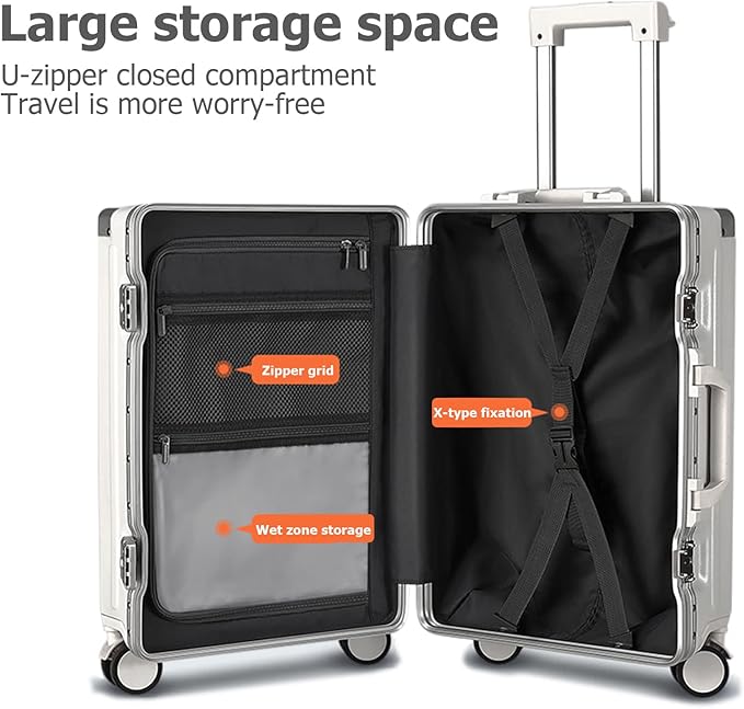 feilario 20in Aluminium Frame PC Hard Shell Spinner Wheels Luggage, Built-In - Image 5