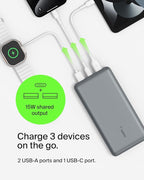 Belkin Portable Charger, USB C Power Bank 20000 mAh w/ 2 USB-A Ports, 15W w/A - Image 5