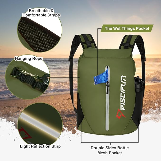 Piscifun Dry Bag Waterproof, Lightweight Dry Backpack Roll-Top Sealed - Image 3