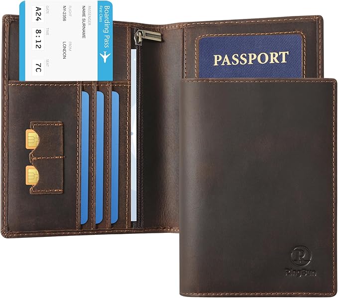 Ringsun Leather Passport Cover for Men Women, RFID Passport Wallet Case Travel - Image 2