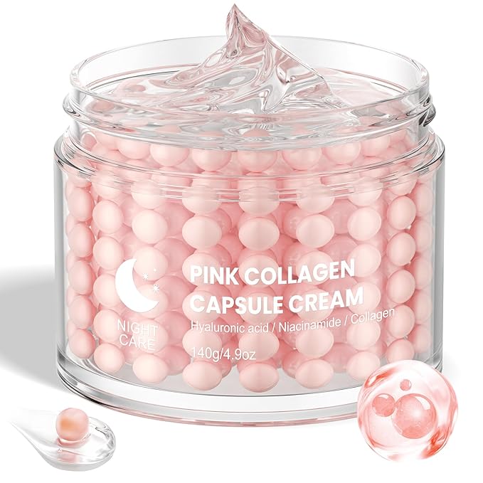 Pink Moisturizer Capsule Face Cream for Women Skin Aging Caused By Age: Deep Hydration,Reduce Fine Lines,Even Skin Tone - With Hyaluronic Acid Niacinamide & Hydrolyzed Collagen Vitamin C