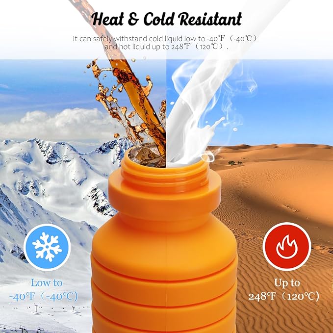 Nefeeko Collapsible Water Bottle, Reuseable BPA Free Silicone Foldable Water - Image 7