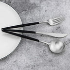 Gugrida Black Handle Matte Silver Silverware Set - Image 7