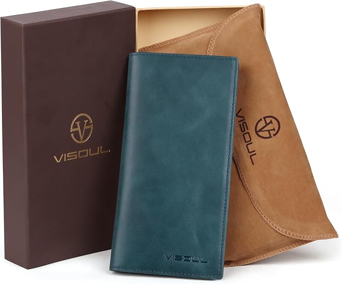 VISOUL Mens Checkbook Leather Wallets Long Bifold Wallets - Image 6