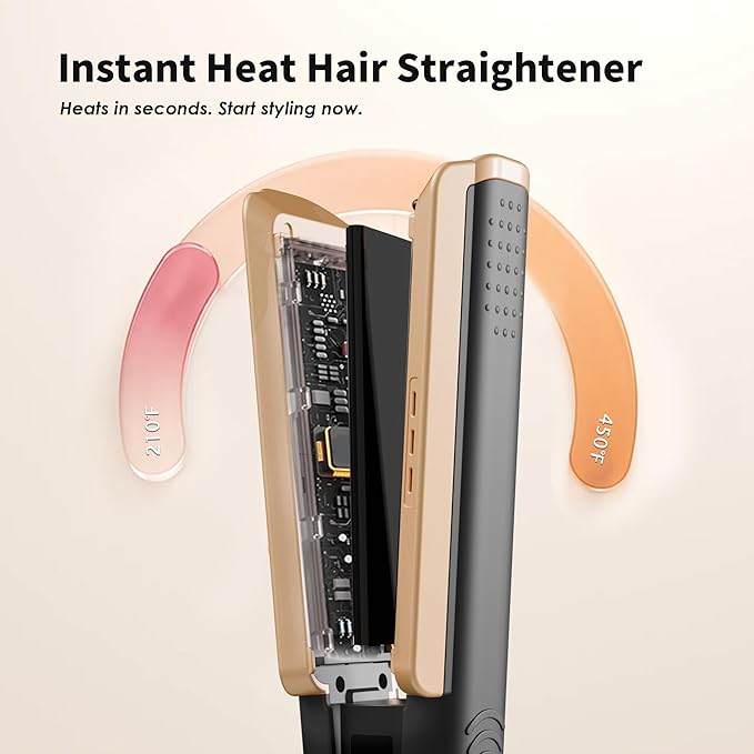 Hair Straightener Flat Iron, 1 3/4" Wide Ceramic Plates Ionic Dual Voltage Straightener for Thick Hair Women, 210℉-450℉ Fast Heating for Shiny and Smooth Results