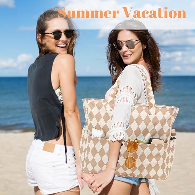 LEDAOU Large Beach Tote Bag Women Waterproof Sandproof Zipper Beach Tote Bag - Image 2