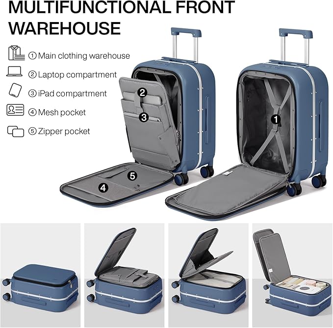 mixi Carry On Luggage, Travel Rolling Luggage Aluminum Frame PC Hardside - Image 4