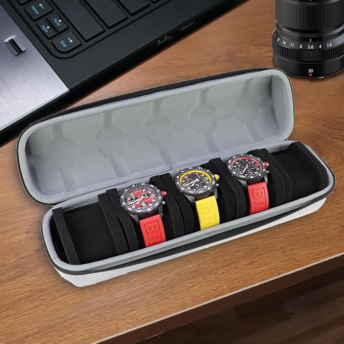 Juntan 5 Slots Hard Watch Travel Case, Portable Nylon Travel Watch Roll Case - Image 3