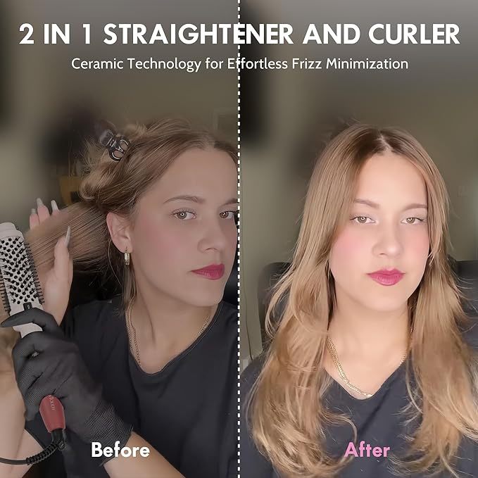 Thermal Brush, Blowout Long Lasting Look Curling Brush, 30s Fast Heated Round Brushes 1.5" Makes Hair Smoother Get Natural Curls, 5 Temp Settings, Universal Voltage for Travel, Easy to Use, Pink Red