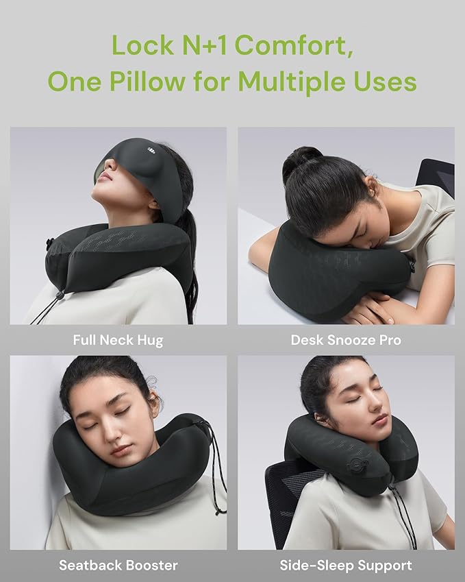 BENEUNDER Travel Neck Pillow for Airplane, Inflatable Compact 360°Head Support - Image 5