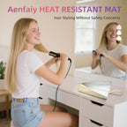 2-in-1 Heat Resistant Mat & Bag for Hair Styling Tools, Hanging Curling Iron Holder Flat Iron Holder with Zip, Portable Hot Hair Tools Travel Bag, Hair Straightener Mat Pouch for Countertop