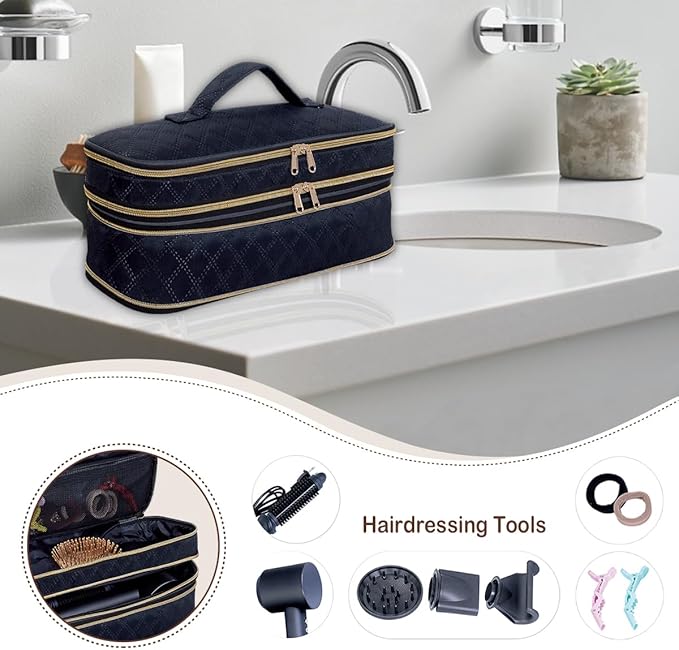 Hair Dryer Travel Carrying Case, Curling Iron Storage Bag, Slim Expandable Handheld Dual-Layer Travel Storage Bag for Dryer/Hair Tool Organizer/Style Organizer