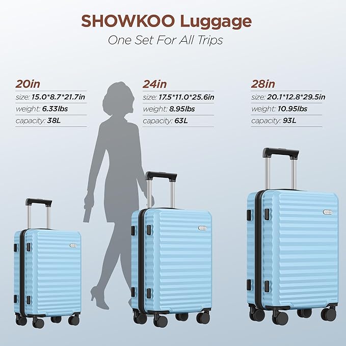 SHOWKOO Luggage Sets 3 Piece Hardside Expandable Suitcase - Image 7