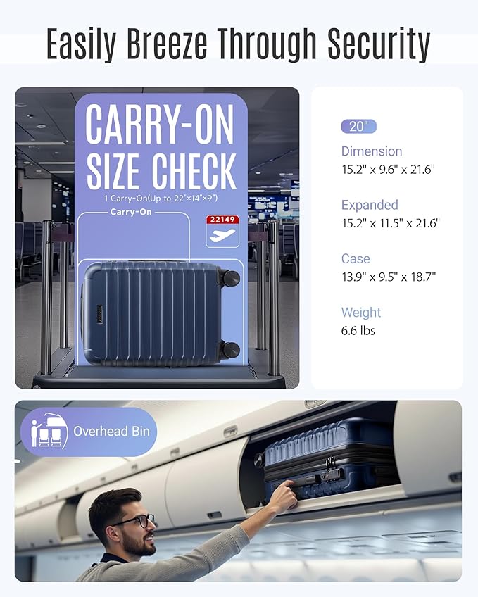 LIGHT FLIGHT Carry On Luggage 22x14x9 Airline Approved, Carry On Suitcases - Image 3