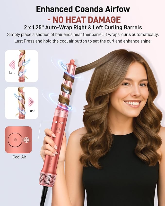 5 in 1 Hair Styler Hot Air Styler - High-Speed Hair Dryer Brush, Fast Drying No Heat Damage Ionic Blow Dryer Brush for Women Volumizing, Curling, Straighten, Frizz-Free Multi Stylers Travel Bag