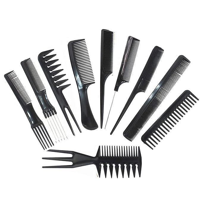 Magic 10 Piece Professional Styling Comb Set, Black