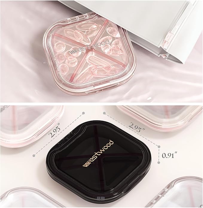 1 Pack Small Pink Pill Organizer, 4 Compartments, Compact Stylish Cute Travel - Image 7