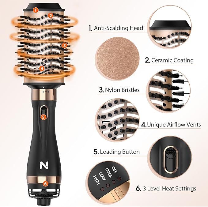 Hair Dryer Brush Blow Dryer Brush in One Hot Air Brush for Drying and Straightening, Volumizer Multi-Styler Smooth Curls for All Hair Types, Frizz-Free Blowout Brush for Salon Quality