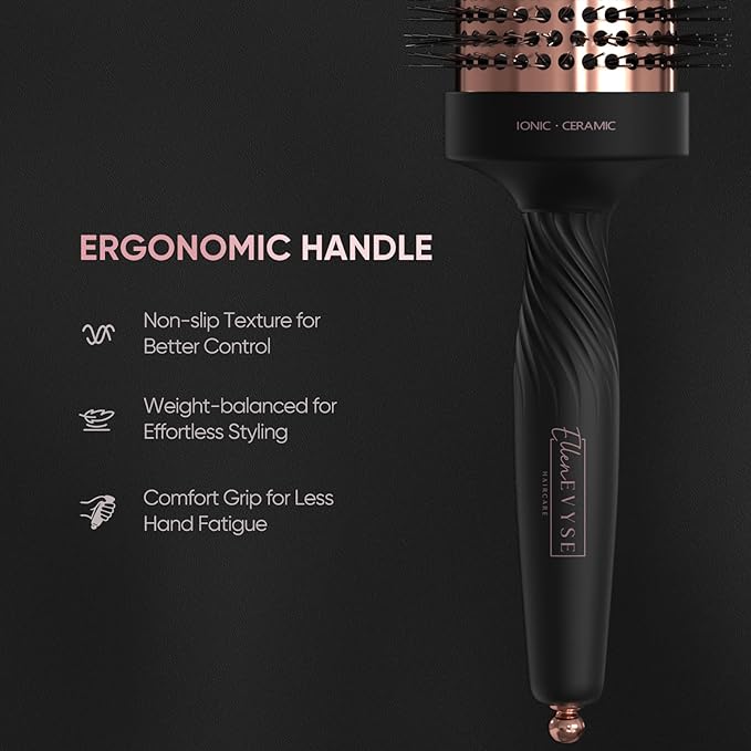 Round Brush for Blow Drying, Ceramic Coated Barrel for Volumizing & Shine, Lightweight Styling Brush for Straightening, Curling,with 4 Hair Clips (1.3inch&2.1inch)