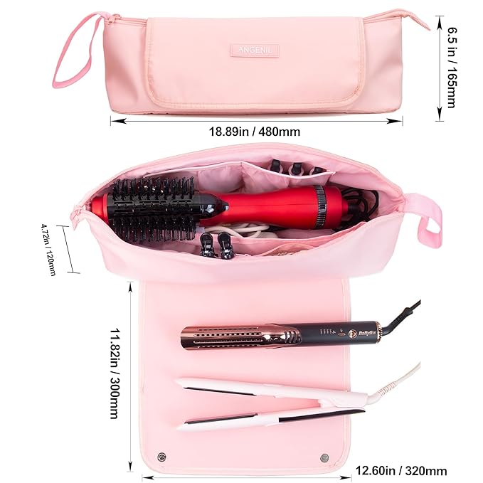 ANGENIL Large Capacity Heat Mat Hot Hair Iron Tools Travel Bag, 2 in 1 Portable Organizer Bags with Large Heat Resistant Mat for Hair Straighteners, Curling Irons, Hot Air Brushes, Travel Essentials