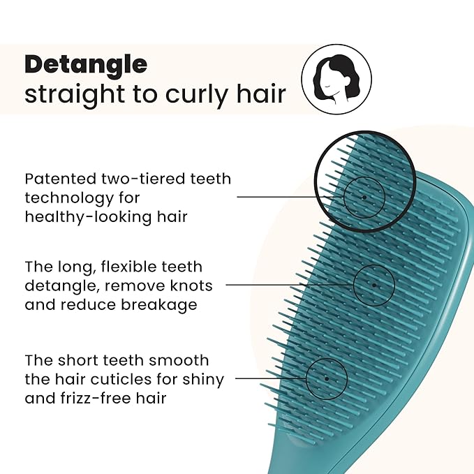 Tangle Teezer Ultimate Detangler Brush for Wet & Dry Hair, Eliminates Knots & Reduces Breakage for Straight to Wavy Hair Types, Transformative Teal