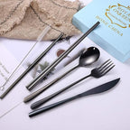 AARAINBOW 6 Pieces 18/8 Stainless Steel Flatware Set Portable Reusable Cutlery - Image 5