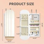 RQZ 8 LEDs Mirror Jewelry Cabinet, Rounded Wide Jewelry Armoire Organizer - Image 9