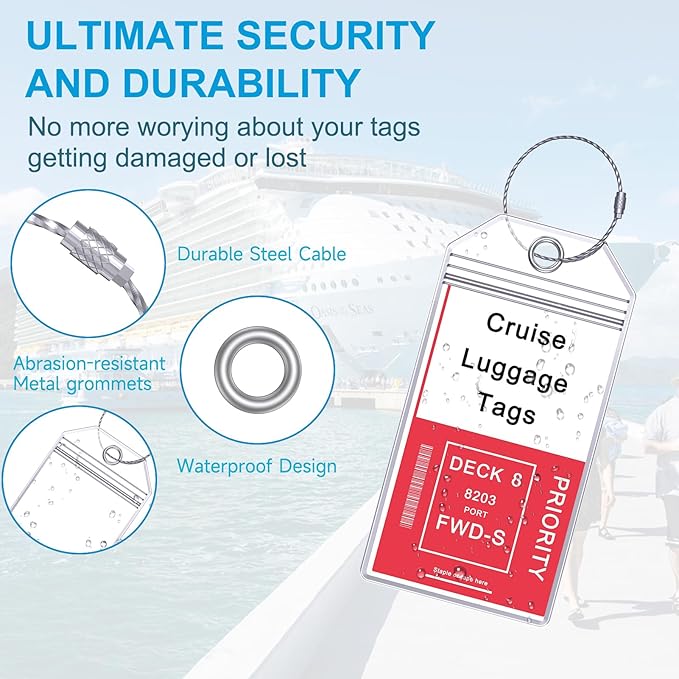 Cruise Ship Essentials, 8 Cruise Luggage Tag Holder, 4 Retractable Lanyards - Image 3