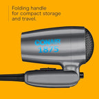 Conair Travel Hair Dryer with Dual Voltage, 1875W Compact Blow Dryer with Folding Handle, Gray