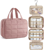 BAGSMART Travel Toiletry Bag for Women, Hanging Travel Bag for Toiletries, Puffy Makeup Cosmetic Bag Organizer, Carry-on Travel Accessories Essentials, Dark Pink
