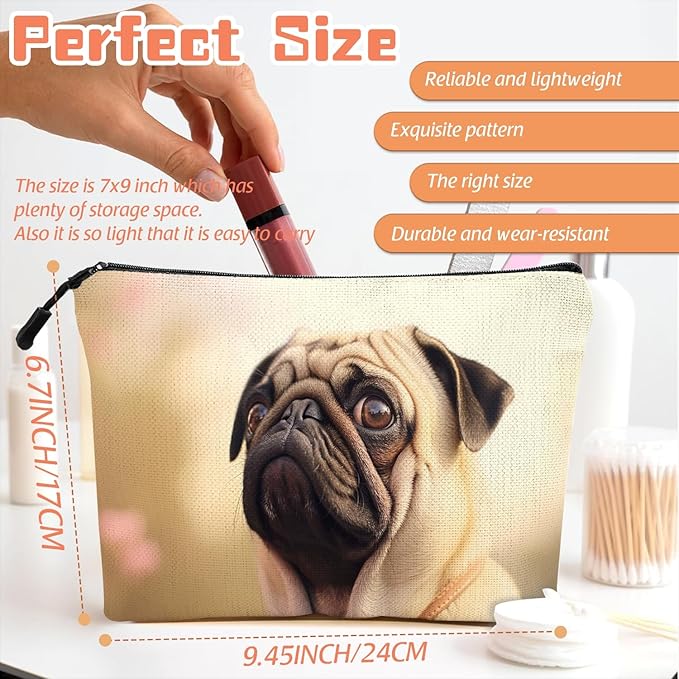 Cosmetic Bags Travel Makeup Toilet Case Waterproof Pouch for Women Girls 6.7X9.45inches - Pug Dog With A Pensive Expression