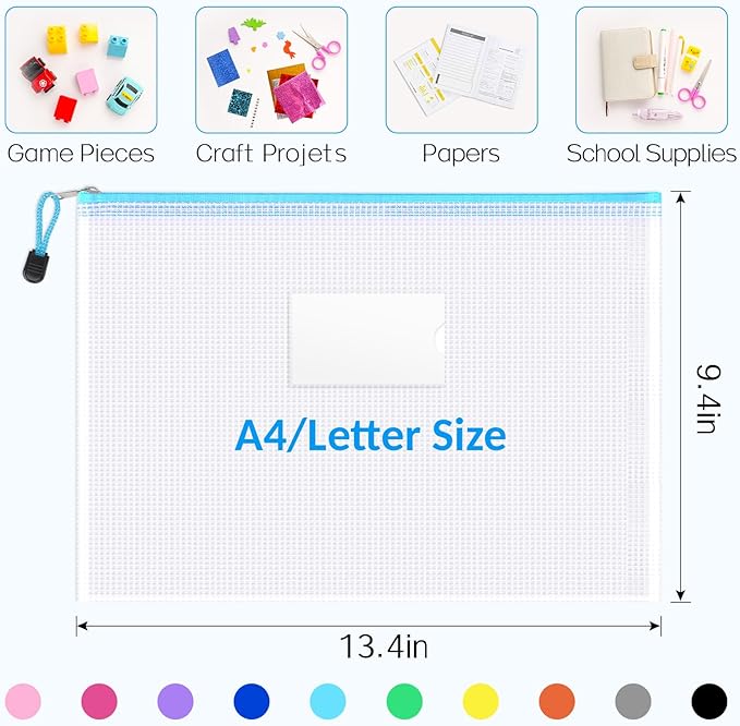 Sooez 32 Pack Mesh Zipper Pouch Bags, A4 Letter Size, Zipper Bags - Image 2