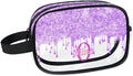 Personalized Travel Cosmetic Bag Waterproof Makeup Bags, Custom Name Clear PVC Organizer Case Toiletries Container Bag, Romantic Purple Curtain Glittering