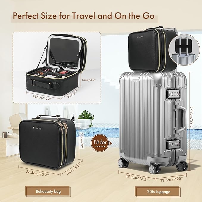Travel Makeup Bag with LED Mirror Double Layer, Detachable Vanity Mirror with - Image 7
