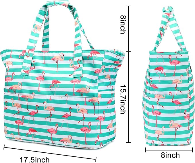 LEDAOU Large Beach Tote Bag Women Waterproof Sandproof Zipper Beach Tote Bag - Image 3