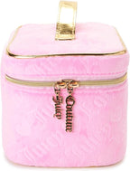 Juicy Couture Pink Makeup Bag Cosmetics Organizer Travel Essentials Train Case Velour Heart Logo