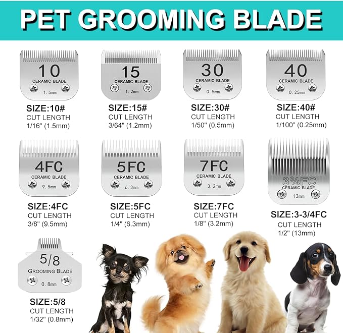 Docal 2 Pack 4FC Pet Dog Grooming Detachable Blades, Compatible with Size-4FC Cut Length 3/8"(9.5mm), Most A5, KM Series Clippers,Made of Ceramic Blade & Stainless Steel Blade
