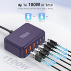 USB C Fast Charger, 100W GaN 6 Port Type C Charging Station Hub Block Cube - Image 2