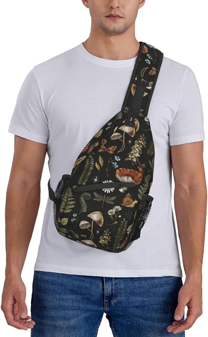 SUPLUCHOM Sling Bag Vintage Mushroom Leaf Forest Hiking Daypack Crossbody - Image 8